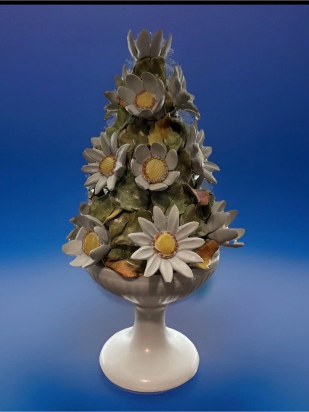 Handcrafted White Ceramic Daisy Topiary Home Art Sculpture